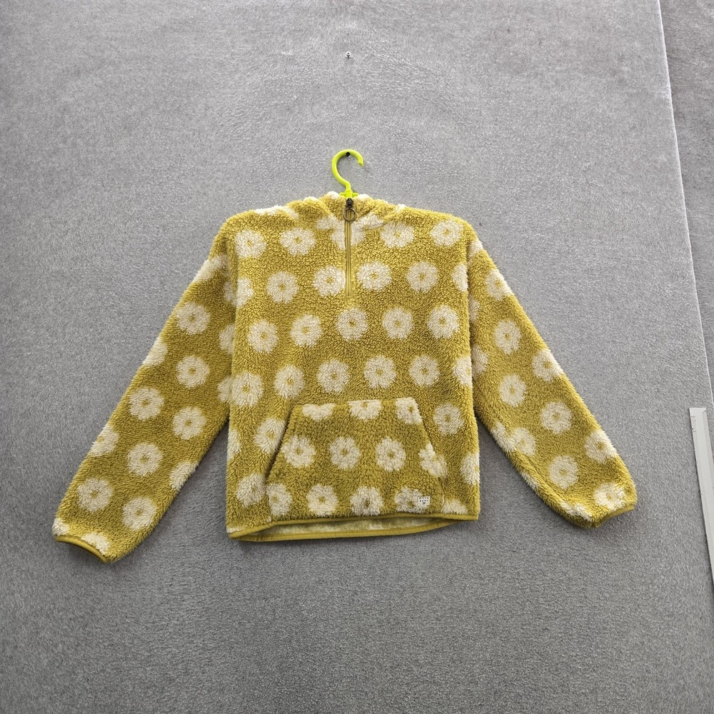 Billabong Women Sweatshirt L Yellow Floral Fleece Quarter Zip Time Off - Picture 1 of 9